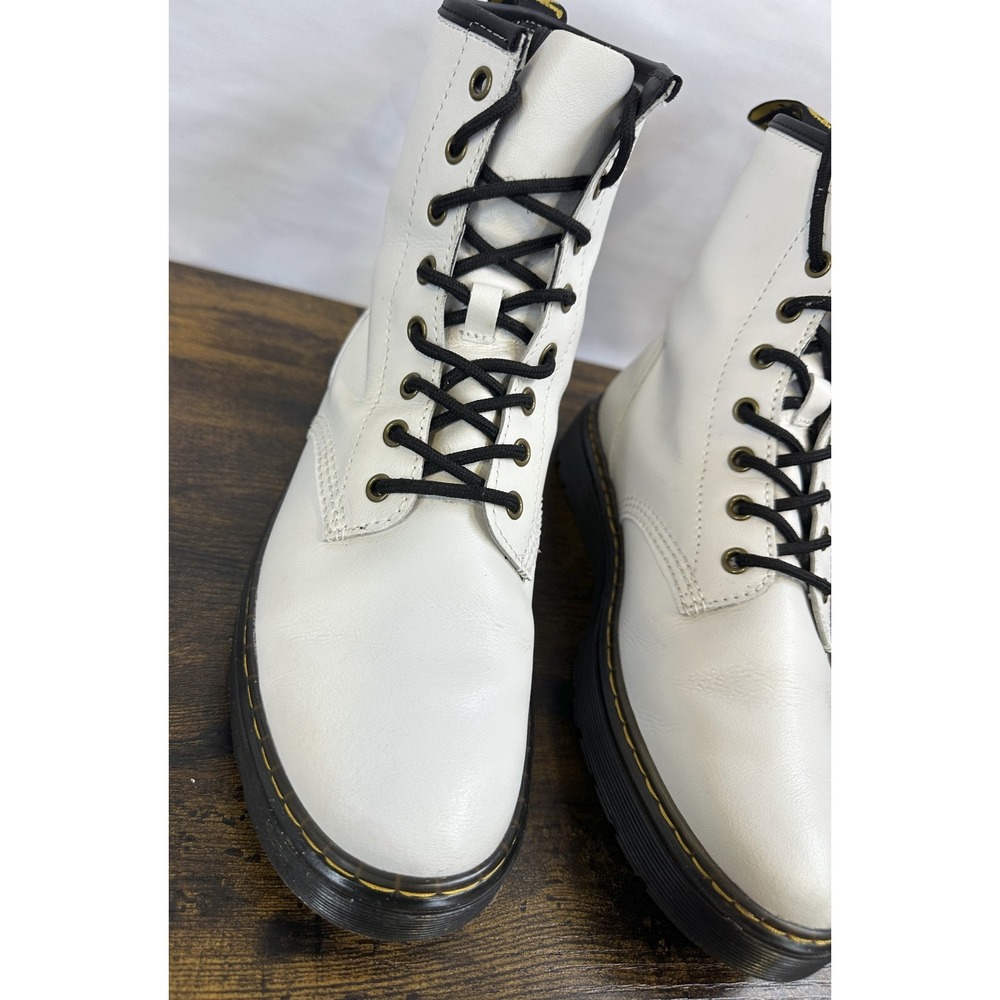 Dr. Martens Zavala White Leather Lace Up Combat Ankle Boots Women's 10 Men's 9 - Picture 6 of 16